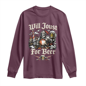 Funny Medieval Knight Drinking Humor Long Sleeve Shirt Will Joust For Beer Vintage Renaissance Faire