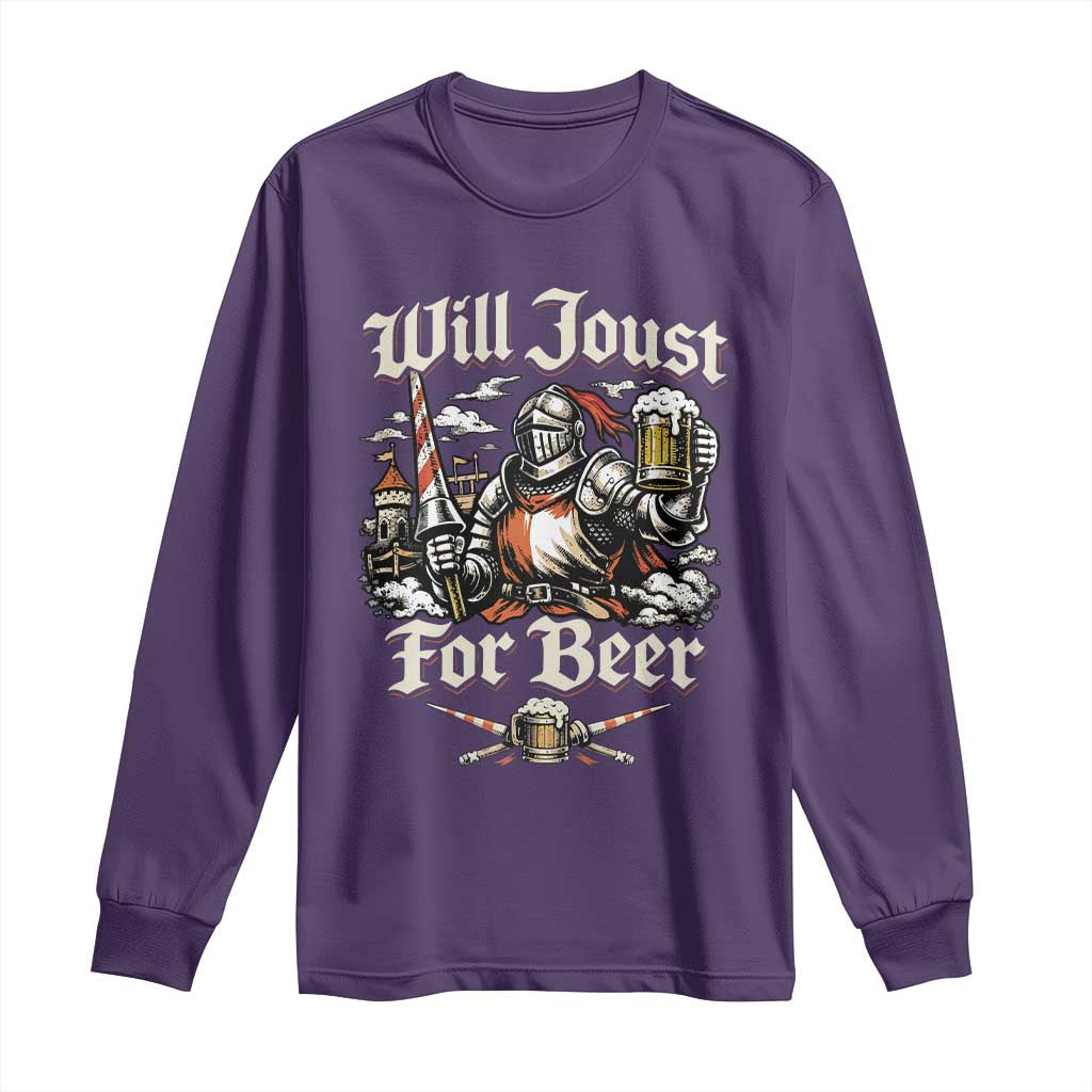 Funny Medieval Knight Drinking Humor Long Sleeve Shirt Will Joust For Beer Vintage Renaissance Faire