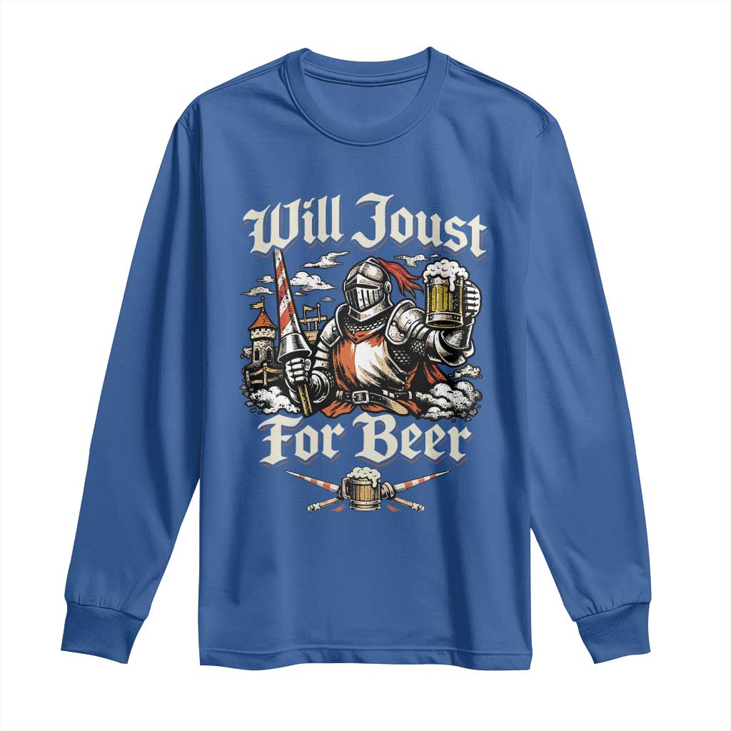 Funny Medieval Knight Drinking Humor Long Sleeve Shirt Will Joust For Beer Vintage Renaissance Faire