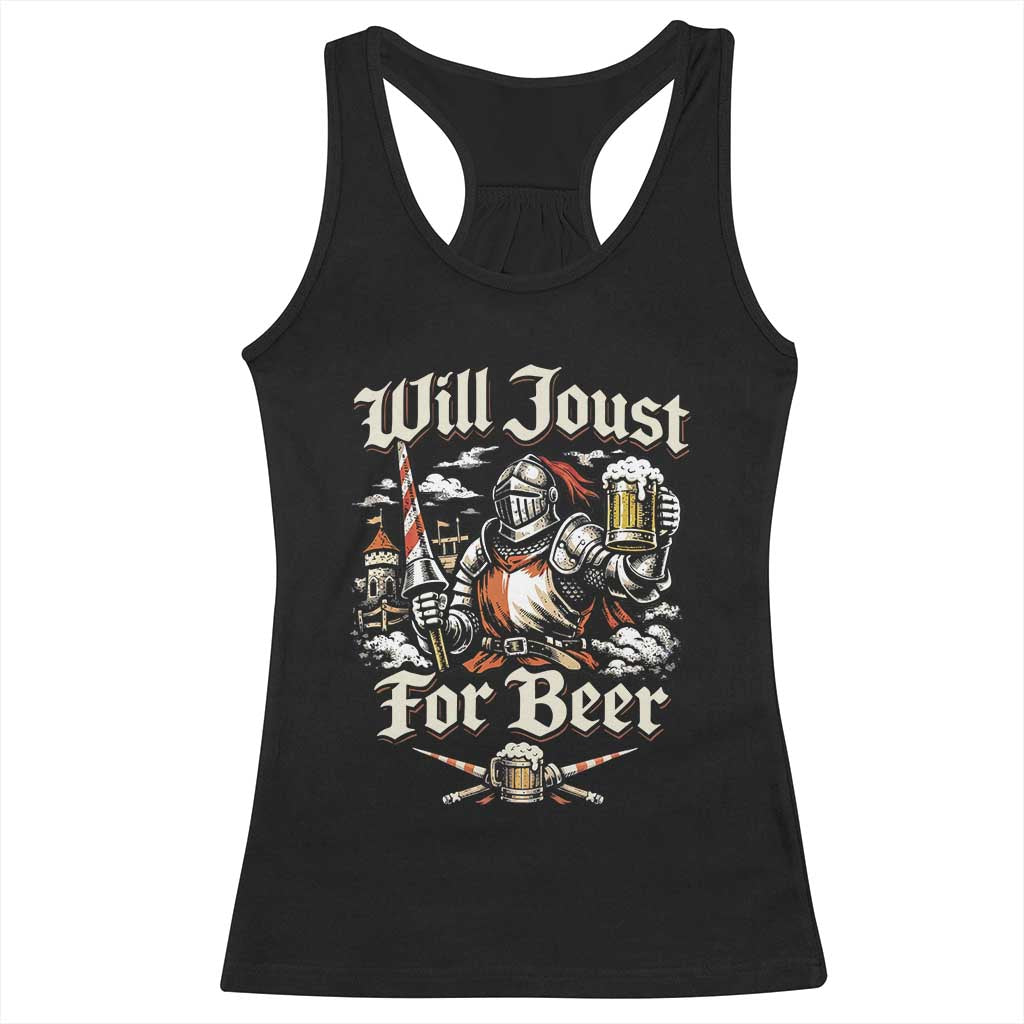 Funny Medieval Knight Drinking Humor Racerback Tank Top Will Joust For Beer Vintage Renaissance Faire TS02 Black Print Your Wear