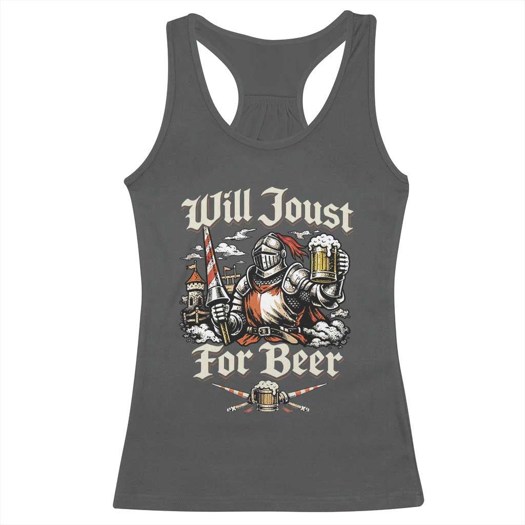 Funny Medieval Knight Drinking Humor Racerback Tank Top Will Joust For Beer Vintage Renaissance Faire