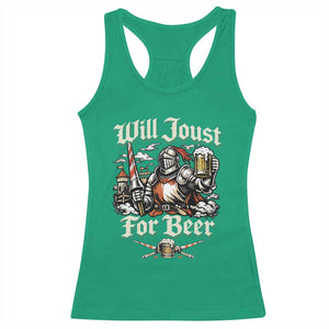 Funny Medieval Knight Drinking Humor Racerback Tank Top Will Joust For Beer Vintage Renaissance Faire