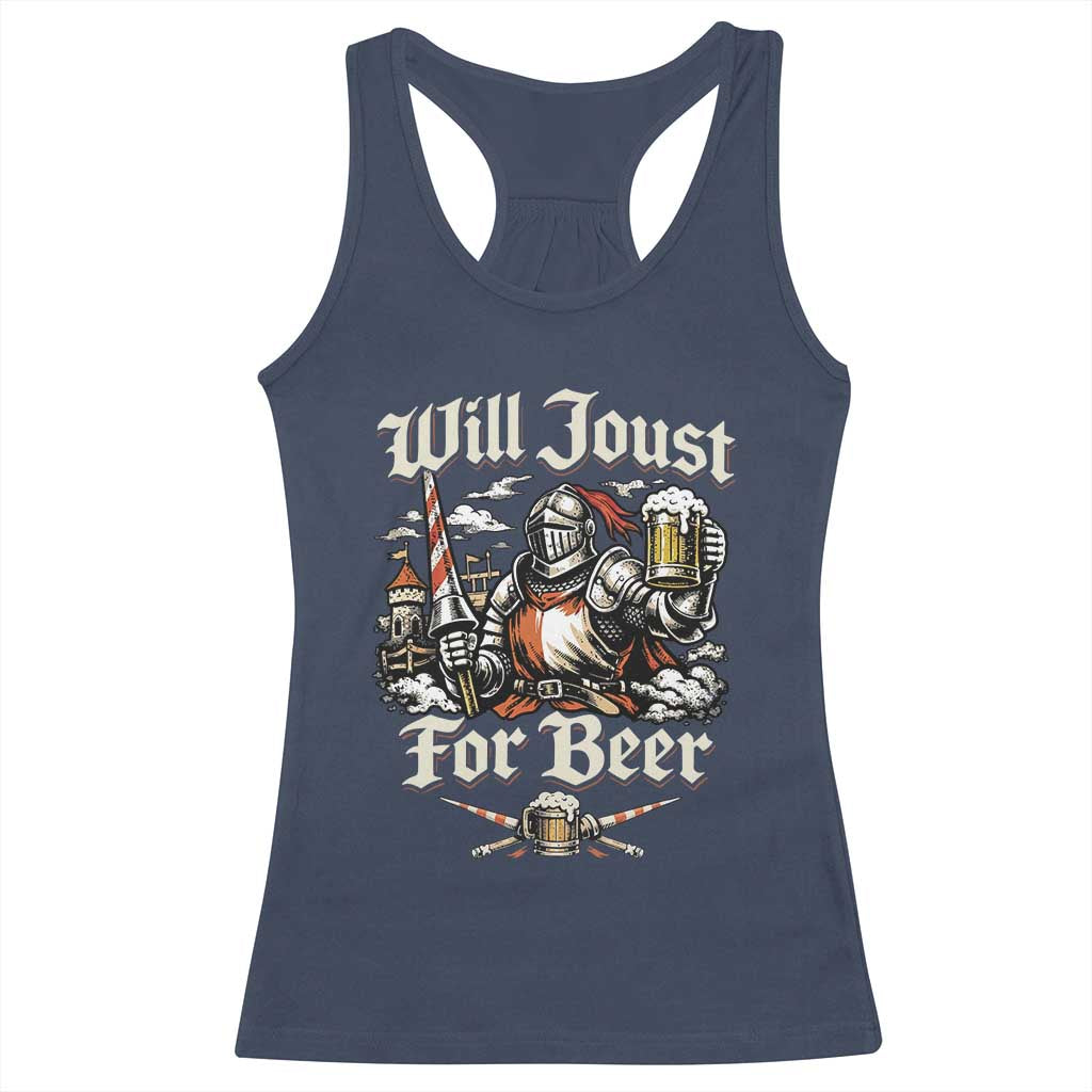 Funny Medieval Knight Drinking Humor Racerback Tank Top Will Joust For Beer Vintage Renaissance Faire