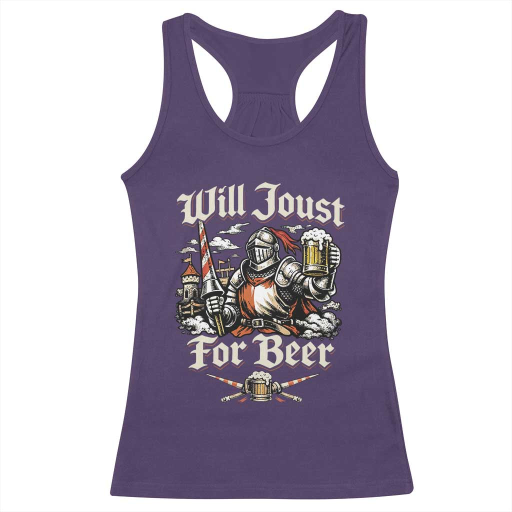 Funny Medieval Knight Drinking Humor Racerback Tank Top Will Joust For Beer Vintage Renaissance Faire