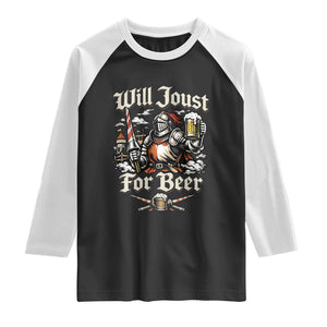 Funny Medieval Knight Drinking Humor Raglan Shirt Will Joust For Beer Vintage Renaissance Faire