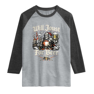 Funny Medieval Knight Drinking Humor Raglan Shirt Will Joust For Beer Vintage Renaissance Faire