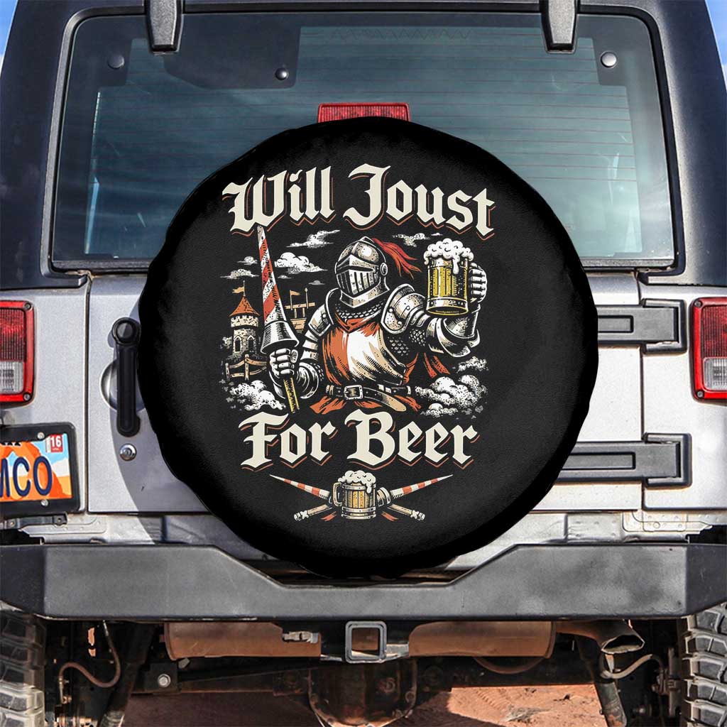 Funny Medieval Knight Drinking Humor Spare Tire Cover Will Joust For Beer Vintage Renaissance Faire TS02 No hole Black Print Your Wear
