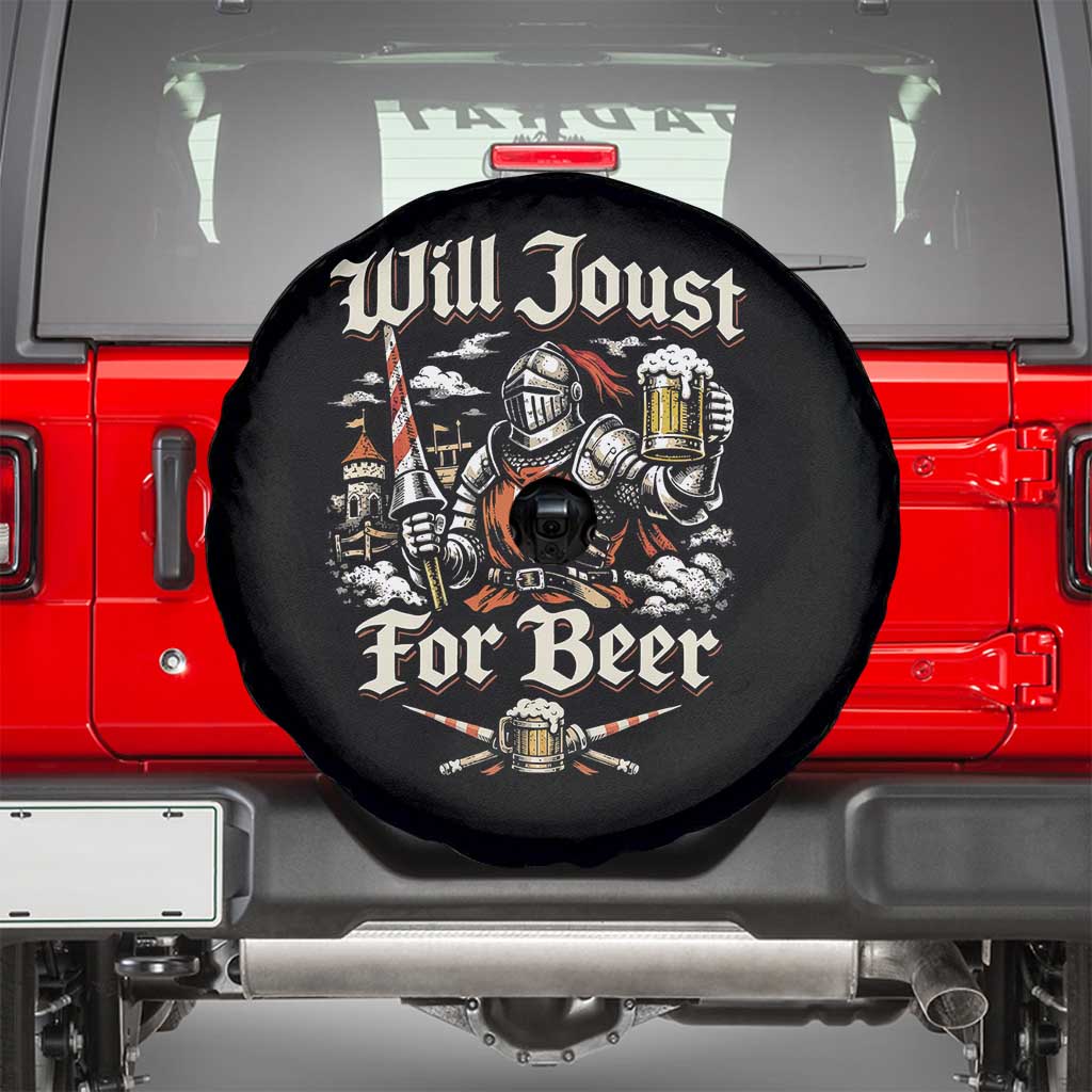 Funny Medieval Knight Drinking Humor Spare Tire Cover Will Joust For Beer Vintage Renaissance Faire