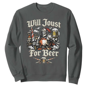 Funny Medieval Knight Drinking Humor Sweatshirt Will Joust For Beer Vintage Renaissance Faire