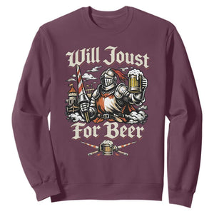 Funny Medieval Knight Drinking Humor Sweatshirt Will Joust For Beer Vintage Renaissance Faire