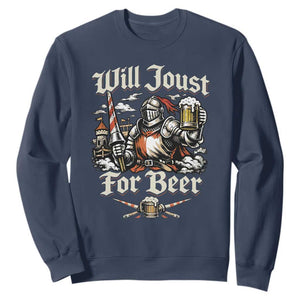 Funny Medieval Knight Drinking Humor Sweatshirt Will Joust For Beer Vintage Renaissance Faire