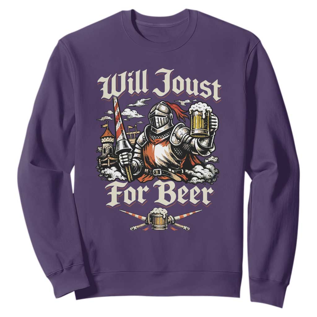 Funny Medieval Knight Drinking Humor Sweatshirt Will Joust For Beer Vintage Renaissance Faire