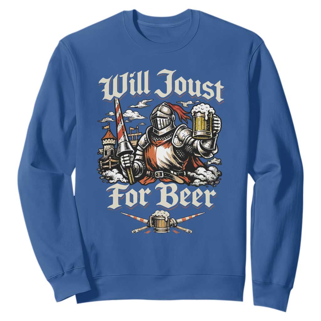 Funny Medieval Knight Drinking Humor Sweatshirt Will Joust For Beer Vintage Renaissance Faire