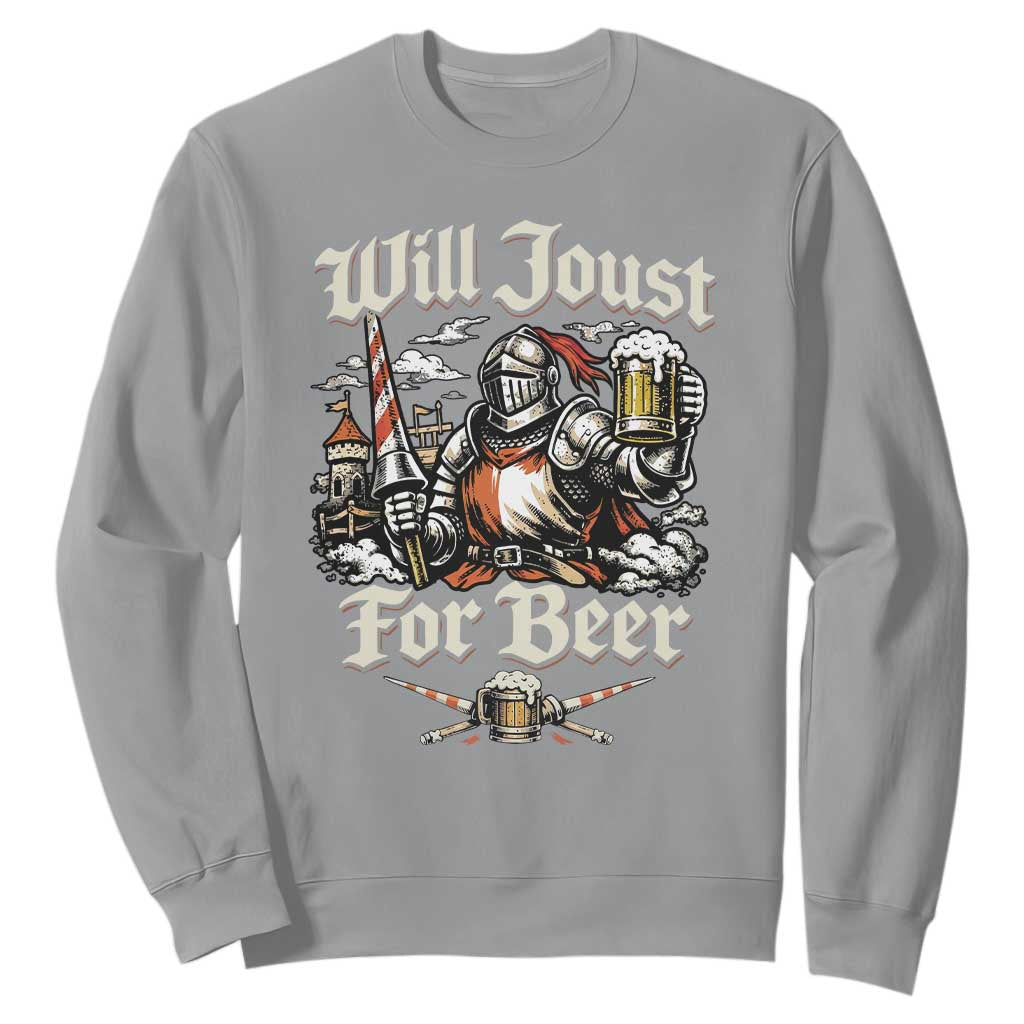 Funny Medieval Knight Drinking Humor Sweatshirt Will Joust For Beer Vintage Renaissance Faire