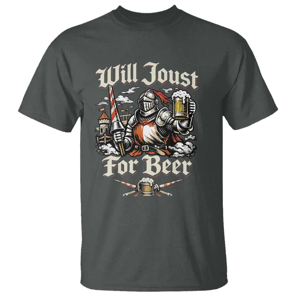 Funny Medieval Knight Drinking Humor T Shirt Will Joust For Beer Vintage Renaissance Faire