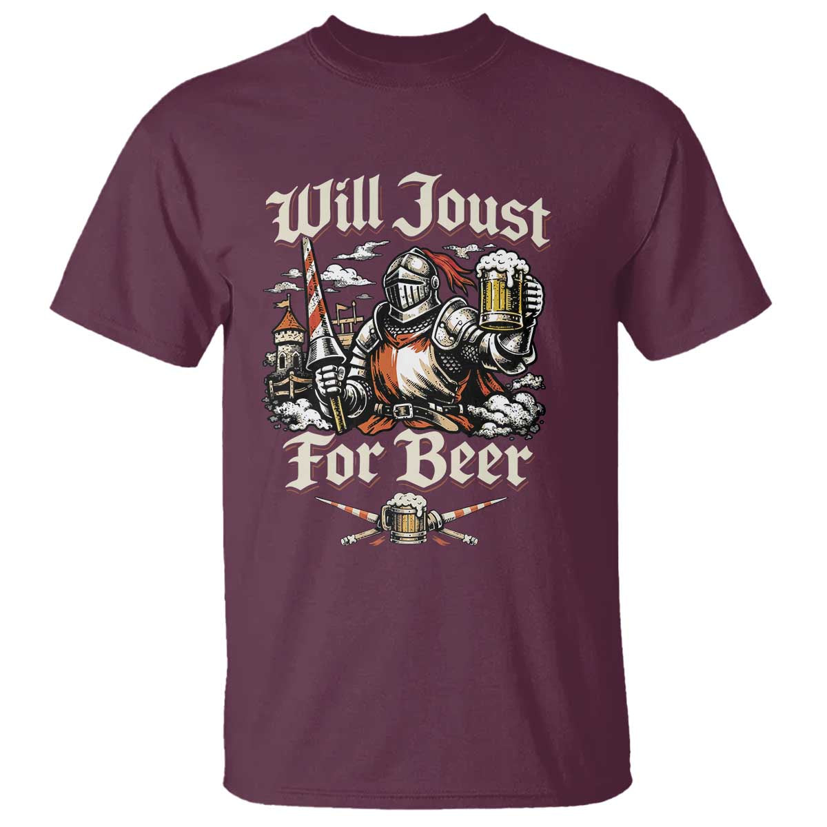 Funny Medieval Knight Drinking Humor T Shirt Will Joust For Beer Vintage Renaissance Faire