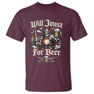 Funny Medieval Knight Drinking Humor T Shirt Will Joust For Beer Vintage Renaissance Faire