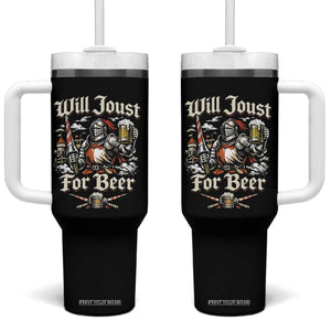 Funny Medieval Knight Drinking Humor Tumbler With Handle Will Joust For Beer Vintage Renaissance Faire