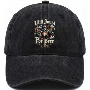 Funny Medieval Knight Drinking Humor Washed Cotton Baseball Cap Will Joust For Beer Vintage Renaissance Faire