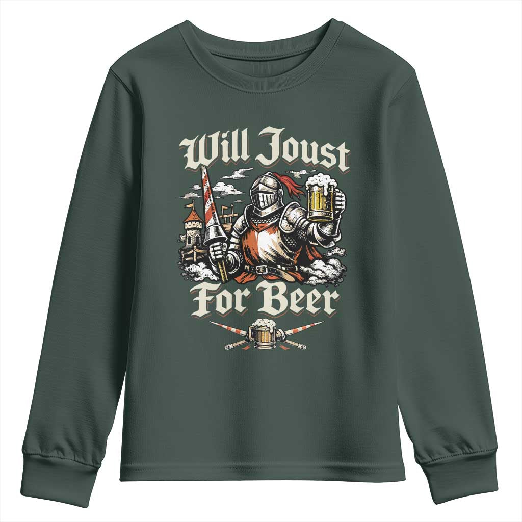 Funny Medieval Knight Drinking Humor Youth Sweatshirt Will Joust For Beer Vintage Renaissance Faire
