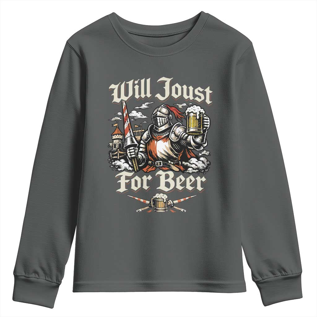 Funny Medieval Knight Drinking Humor Youth Sweatshirt Will Joust For Beer Vintage Renaissance Faire