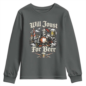 Funny Medieval Knight Drinking Humor Youth Sweatshirt Will Joust For Beer Vintage Renaissance Faire