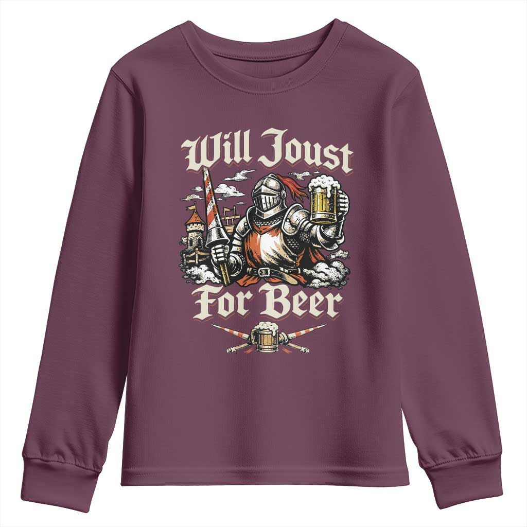 Funny Medieval Knight Drinking Humor Youth Sweatshirt Will Joust For Beer Vintage Renaissance Faire