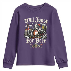Funny Medieval Knight Drinking Humor Youth Sweatshirt Will Joust For Beer Vintage Renaissance Faire