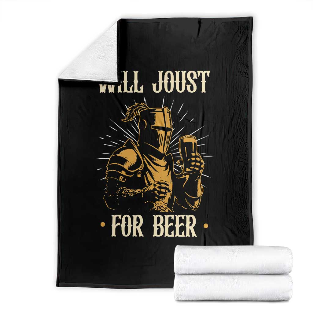 Funny Medieval Knight Drinking Festival Humor Throw Blanket Will Joust For Beer Renaissance Faire TS02 Black Print Your Wear
