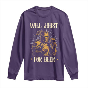 Funny Medieval Knight  Drinking Festival Humor Long Sleeve Shirt Will Joust For Beer Renaissance Faire