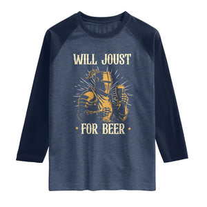 Funny Medieval Knight  Drinking Festival Humor Raglan Shirt Will Joust For Beer Renaissance Faire