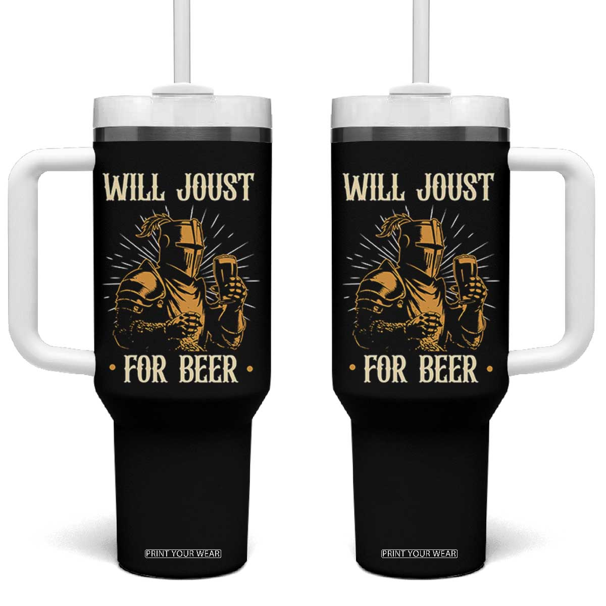 Funny Medieval Knight Drinking Festival Humor Tumbler With Handle Will Joust For Beer Renaissance Faire TS02 One Size: 40 oz Black Print Your Wear
