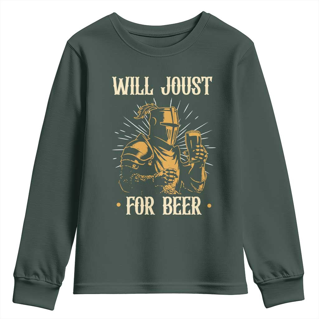 Funny Medieval Knight  Drinking Festival Humor Youth Sweatshirt Will Joust For Beer Renaissance Faire