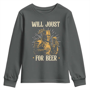 Funny Medieval Knight  Drinking Festival Humor Youth Sweatshirt Will Joust For Beer Renaissance Faire