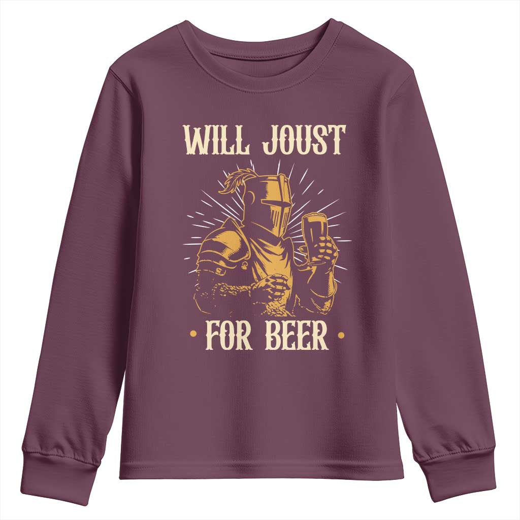 Funny Medieval Knight  Drinking Festival Humor Youth Sweatshirt Will Joust For Beer Renaissance Faire