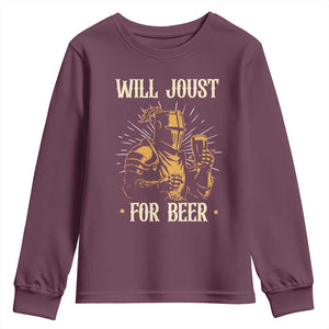 Funny Medieval Knight  Drinking Festival Humor Youth Sweatshirt Will Joust For Beer Renaissance Faire