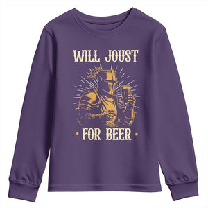 Funny Medieval Knight  Drinking Festival Humor Youth Sweatshirt Will Joust For Beer Renaissance Faire