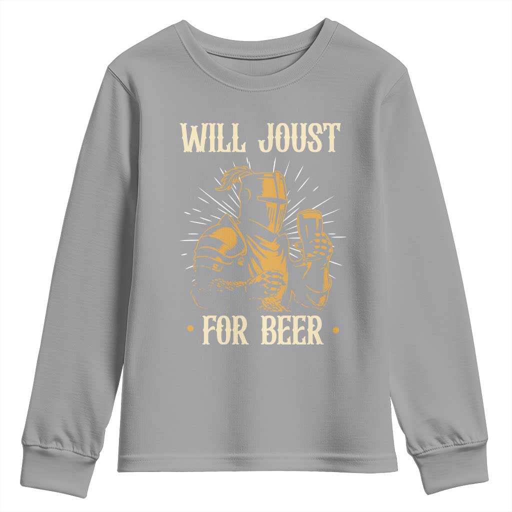 Funny Medieval Knight  Drinking Festival Humor Youth Sweatshirt Will Joust For Beer Renaissance Faire