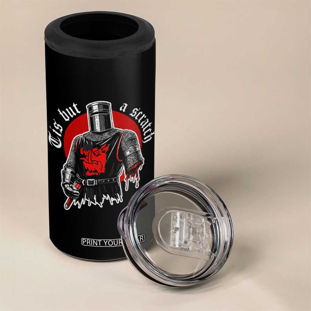 Funny One Arm Knight Medieval 4 in 1 Can Cooler Tumbler Tis But A Scratch Classic Dark Humor Parody