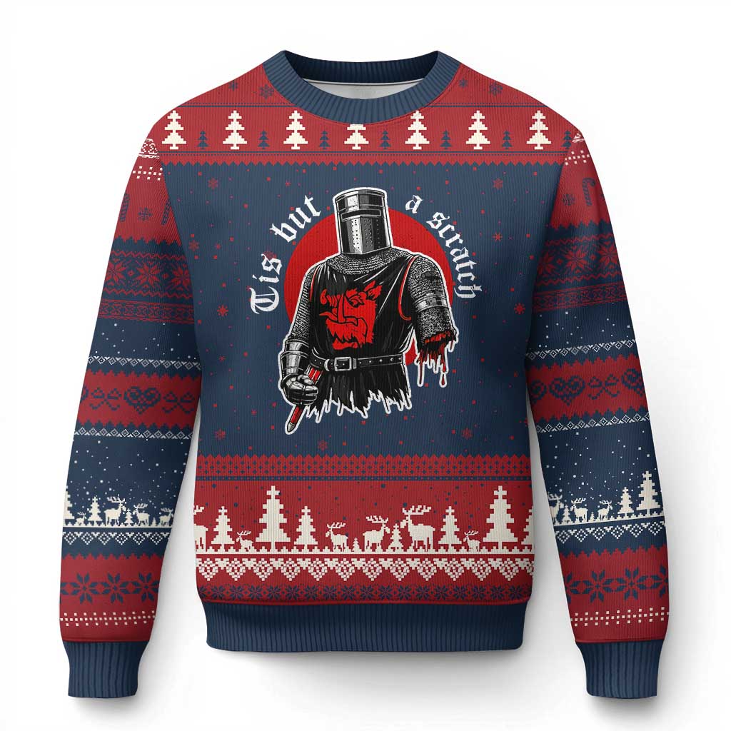 Funny One Arm Knight Medieval Ugly Christmas Sweater Tis But A Scratch Classic Dark Humor Parody TS02 Navy Red Print Your Wear