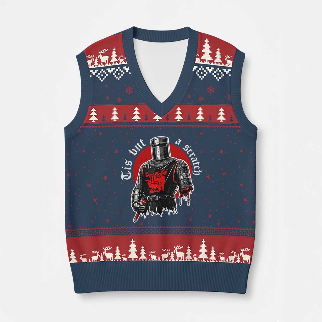 Funny One Arm Knight Medieval V-Neck Knit Sweater Vest Tis But A Scratch Classic Dark Humor Parody TS02 Navy Red Print Your Wear