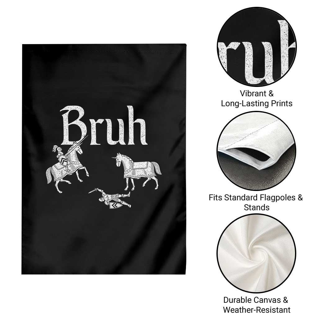 Funny Bruh Medieval Jousting Fallen Knight Graphic Garden Flag Sarcastic Renaissance Faire Meme