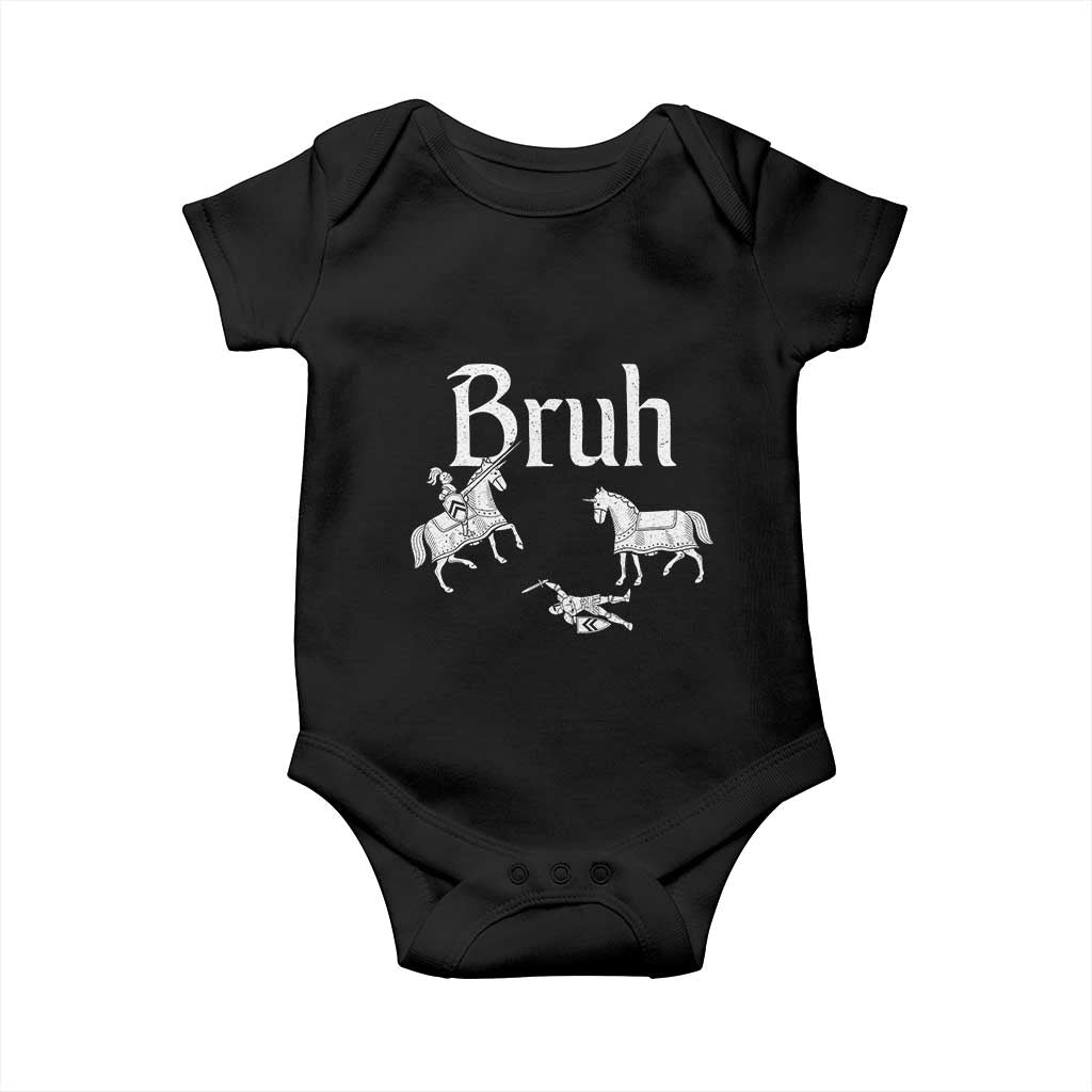 Funny Bruh Medieval Jousting Fallen Knight Graphic Baby Onesie Sarcastic Renaissance Faire Meme TS02 Black Print Your Wear