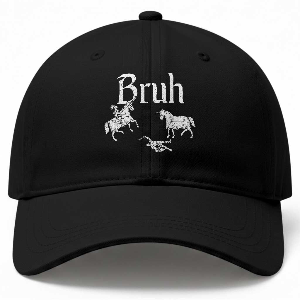Funny Bruh Medieval Jousting Fallen Knight Graphic Baseball Cap Sarcastic Renaissance Faire Meme TS02 Print Your Wear