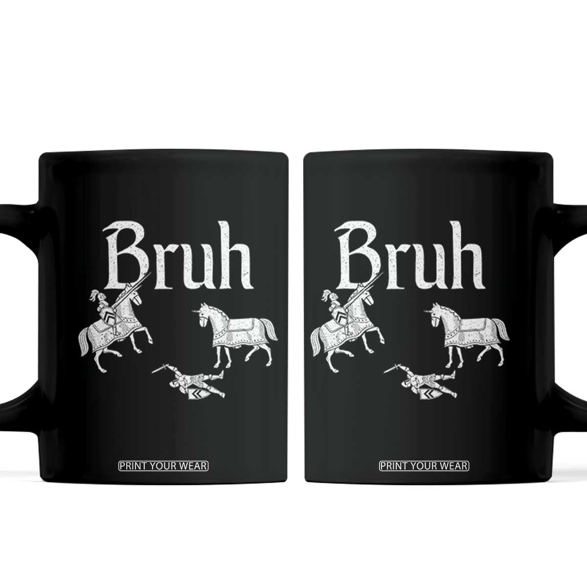 Funny Bruh Medieval Jousting Fallen Knight Graphic Coffee Mug Sarcastic Renaissance Faire Meme TS02 Black Print Your Wear