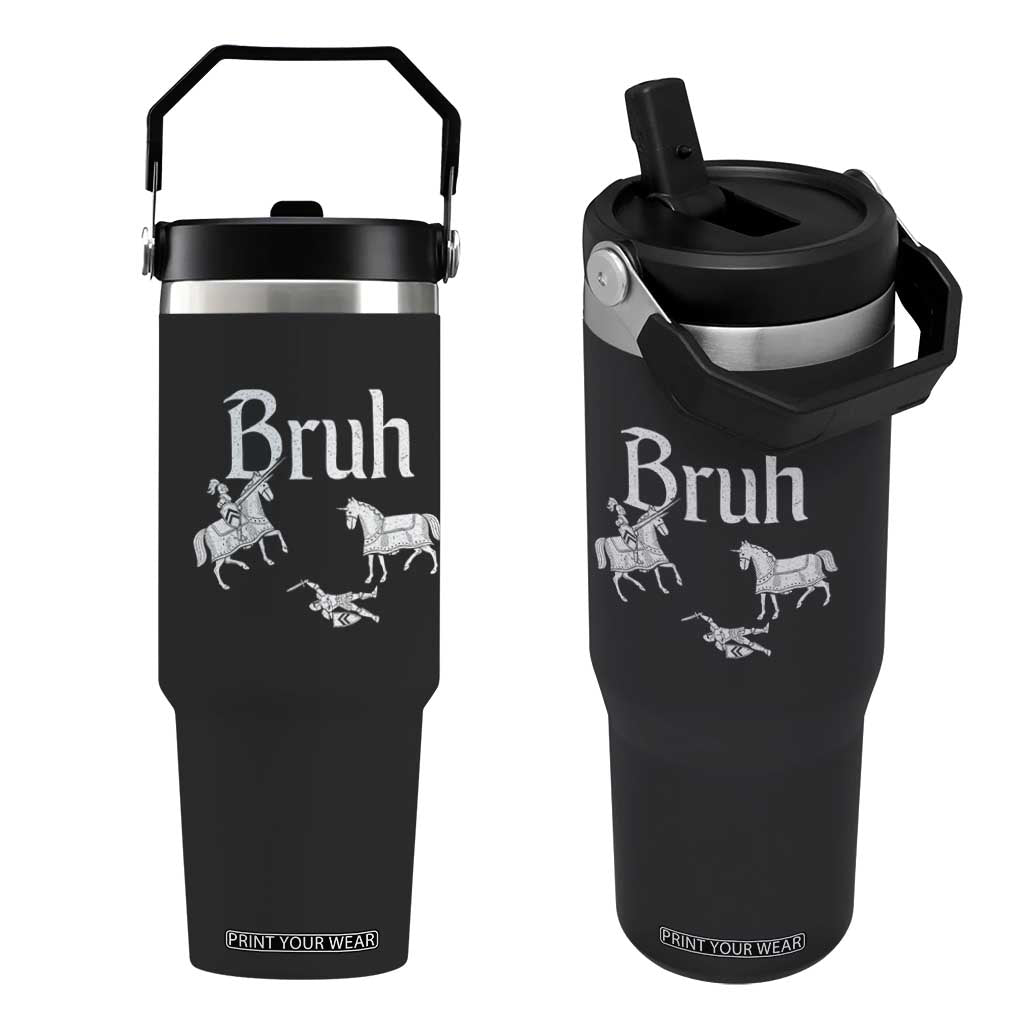 Funny Bruh Medieval Jousting Fallen Knight Graphic Flip Straw Tumbler Sarcastic Renaissance Faire Meme TS02 One Size: 30 oz Black Print Your Wear