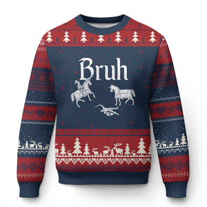 Funny Bruh Medieval Jousting Fallen Knight Graphic Ugly Christmas Sweater Sarcastic Renaissance Faire Meme