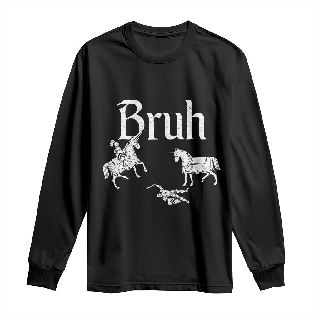 Funny Bruh Medieval Jousting Fallen Knight Graphic Long Sleeve Shirt Sarcastic Renaissance Faire Meme TS02 Black Print Your Wear