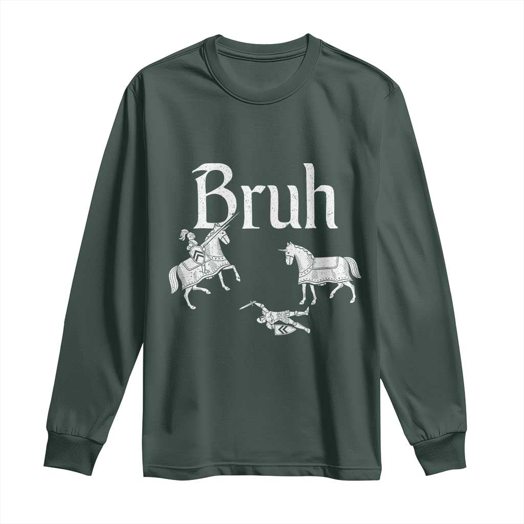 Funny Bruh Medieval Jousting Fallen Knight Graphic Long Sleeve Shirt Sarcastic Renaissance Faire Meme