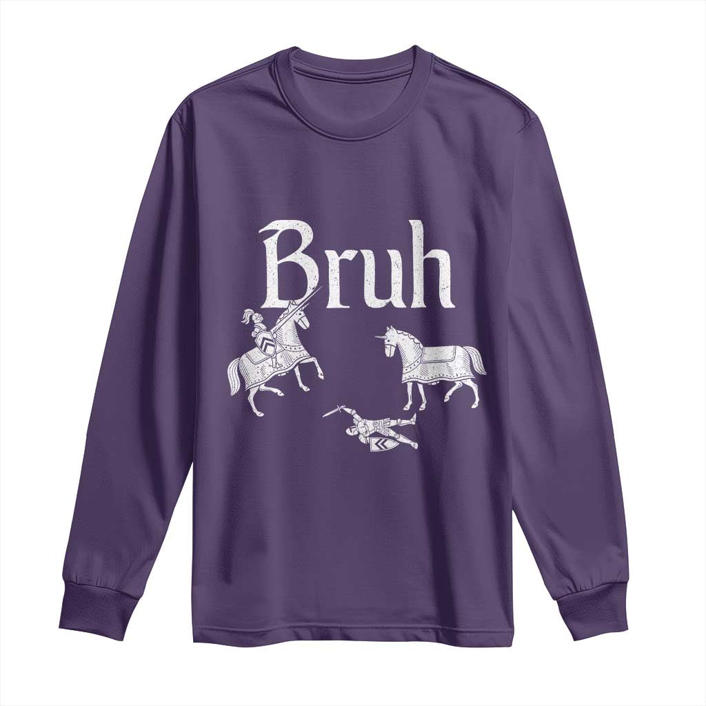 Funny Bruh Medieval Jousting Fallen Knight Graphic Long Sleeve Shirt Sarcastic Renaissance Faire Meme